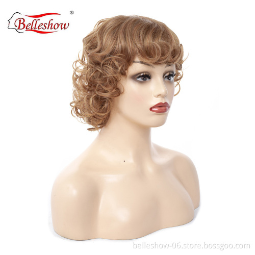 Hot sell  wholesale short hair cheap women brown Curly wig for young girl wigs